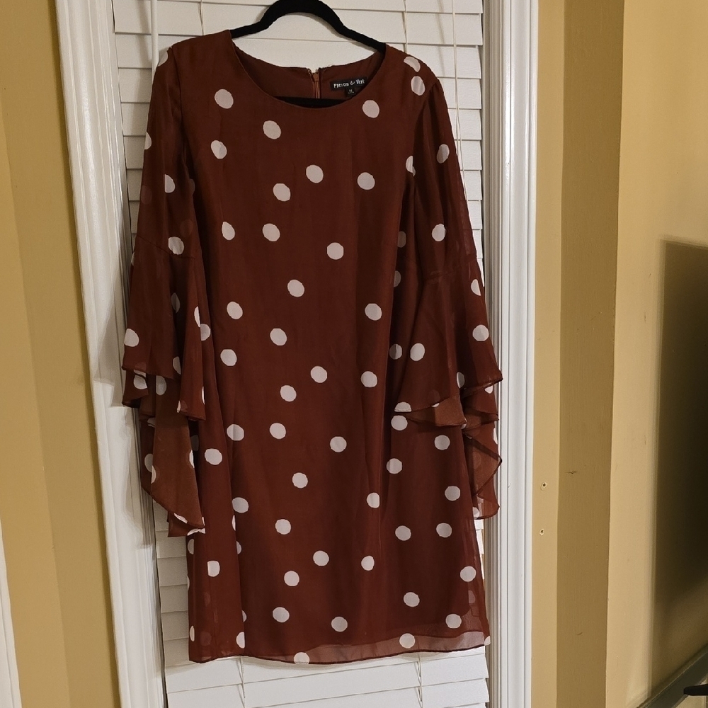 Preston & York Brown and White Long Sleeve Sheath Dress Size 14